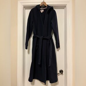Land’ End Women’s Size Large Navy Blue Serious Sweats Fleece Lined Bathrobe Robe